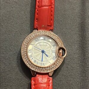 Cartier Watch with Red Leather Strap